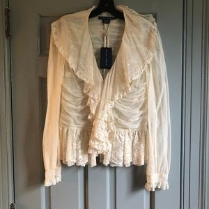 Ralph Lauren Indochine Cream Ruffle Lace Blouse